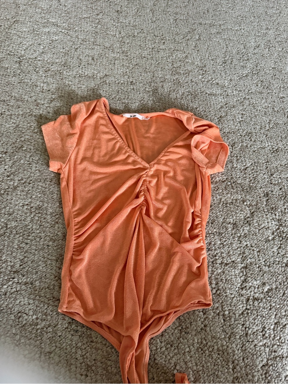 miami Orange Ruched V-Neck Short Sleeve Bodysuit